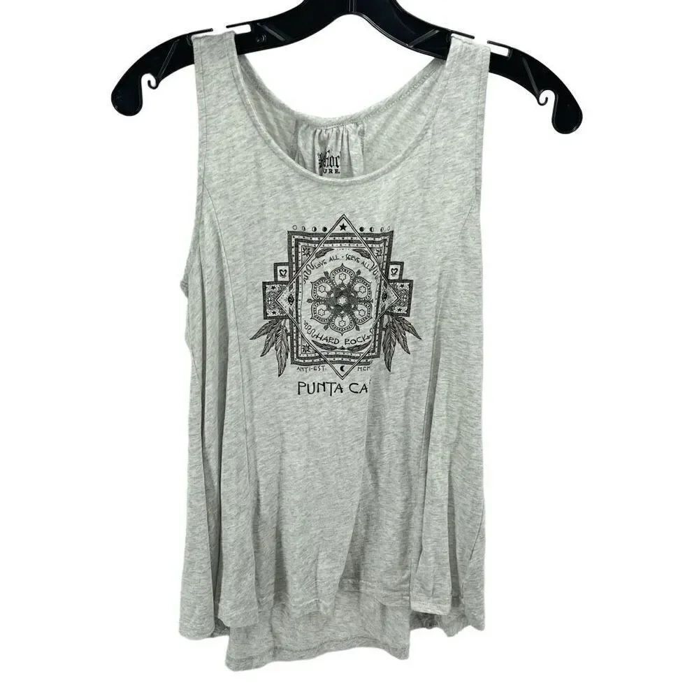 Hard Rock Womens Tank Top Punta Cana Cafe Sleeveless Lacing Back Gray Medium